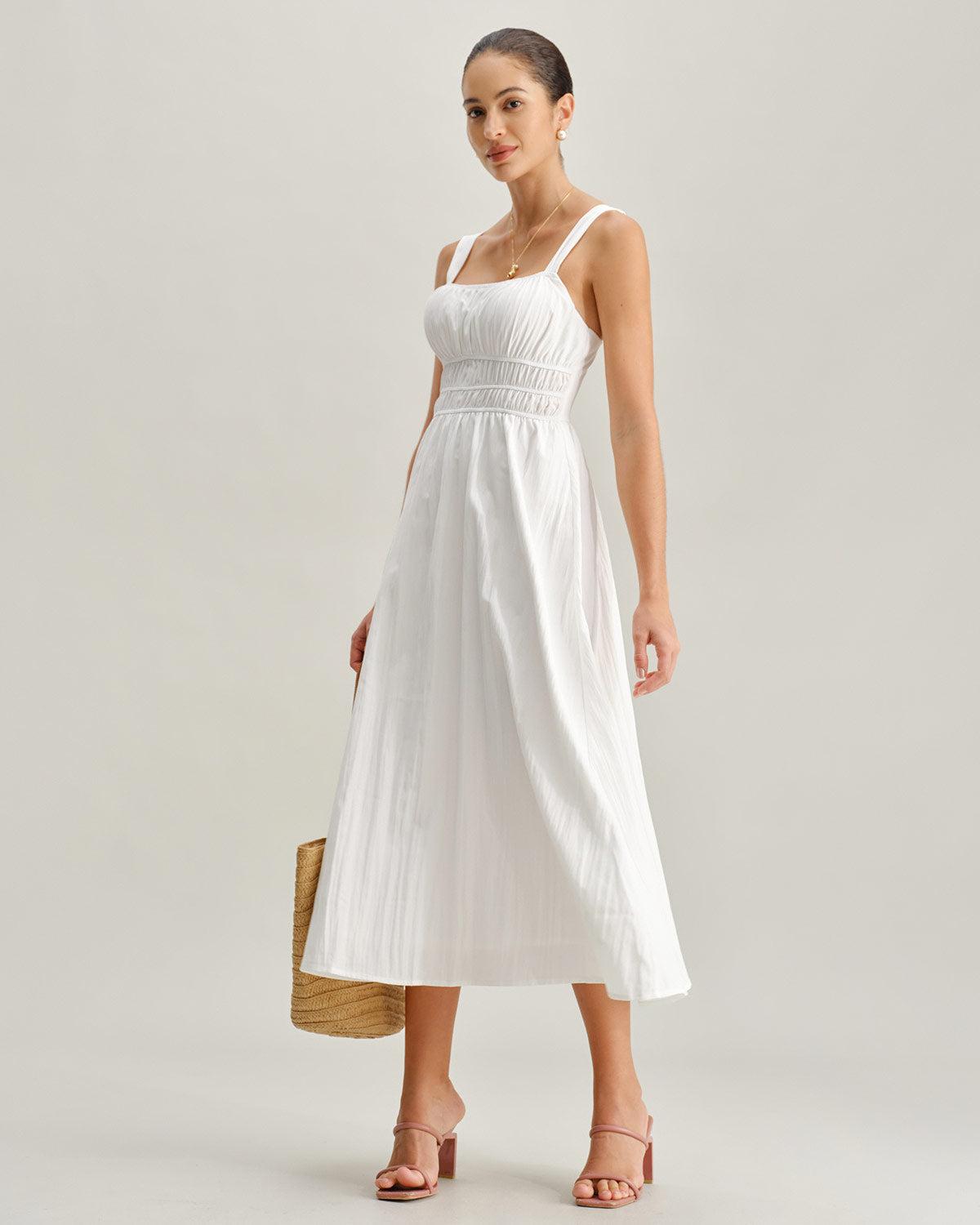 White Ruched Slip Maxi Dress Product Image