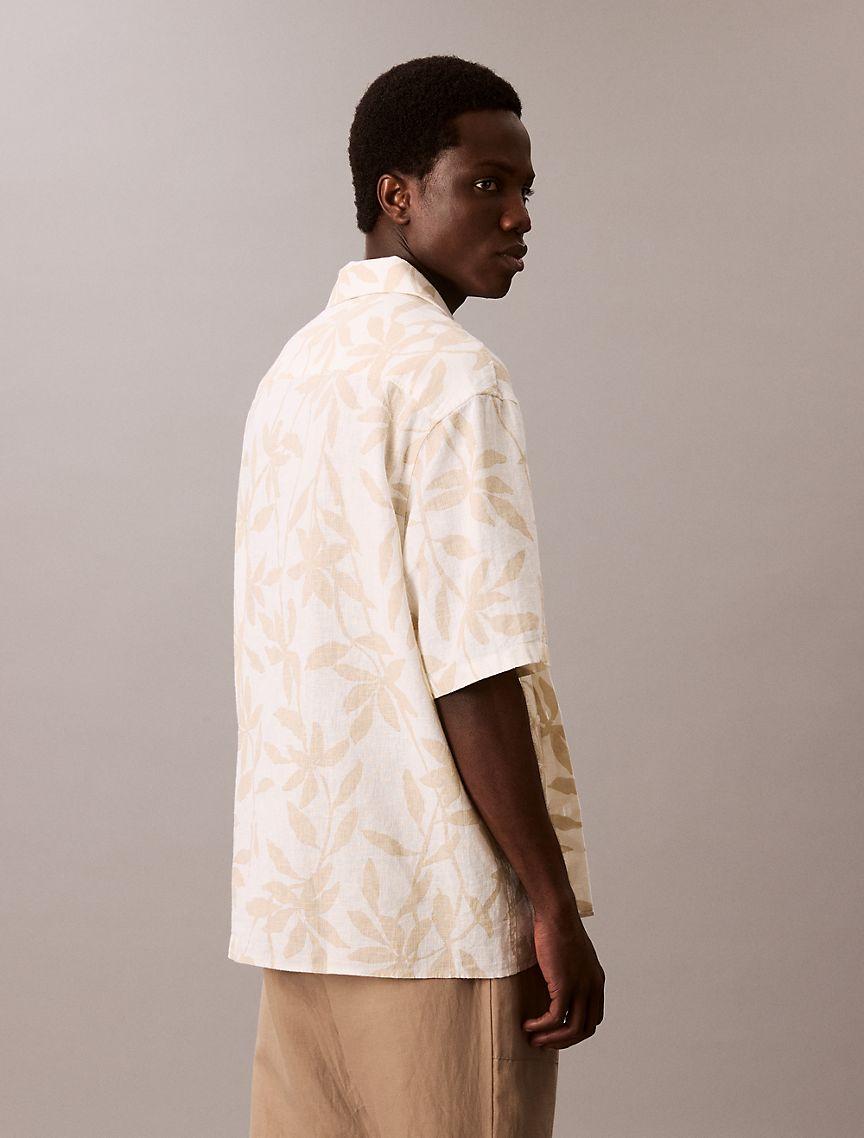 Linen Cotton Print Relaxed Button-Down Shirt  Product Image