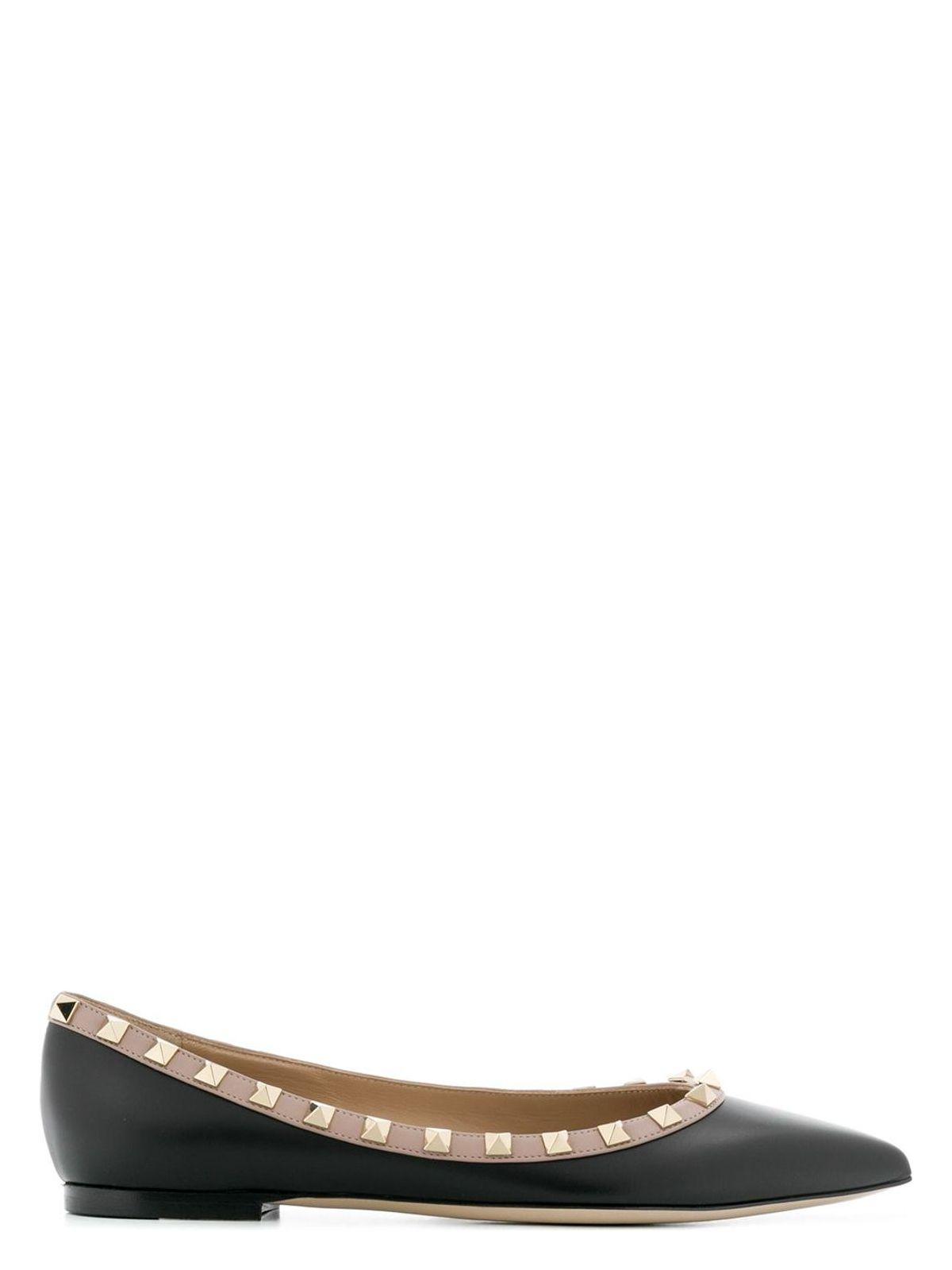 VALENTINO GARAVANI Pointed Toe Studded Trim Flat Sole Ballerina In Black Product Image