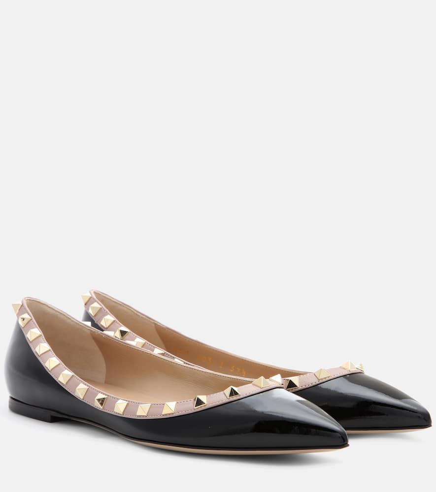 VALENTINO GARAVANI Pointed Toe Studded Trim Flat Sole Ballerina In Black Product Image