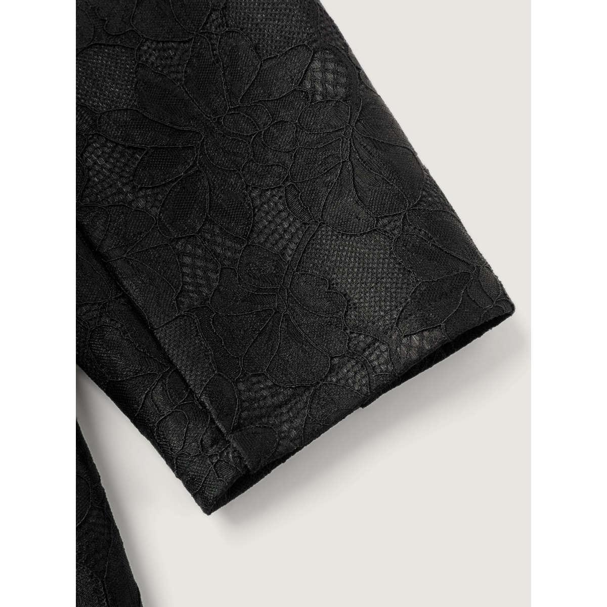 Plus Size Crochet Lace Mesh Pocket Zipper Coat Women Black Romantic Overlapping Ladies Elegant Winter Coats BloomChic 26/4X Product Image