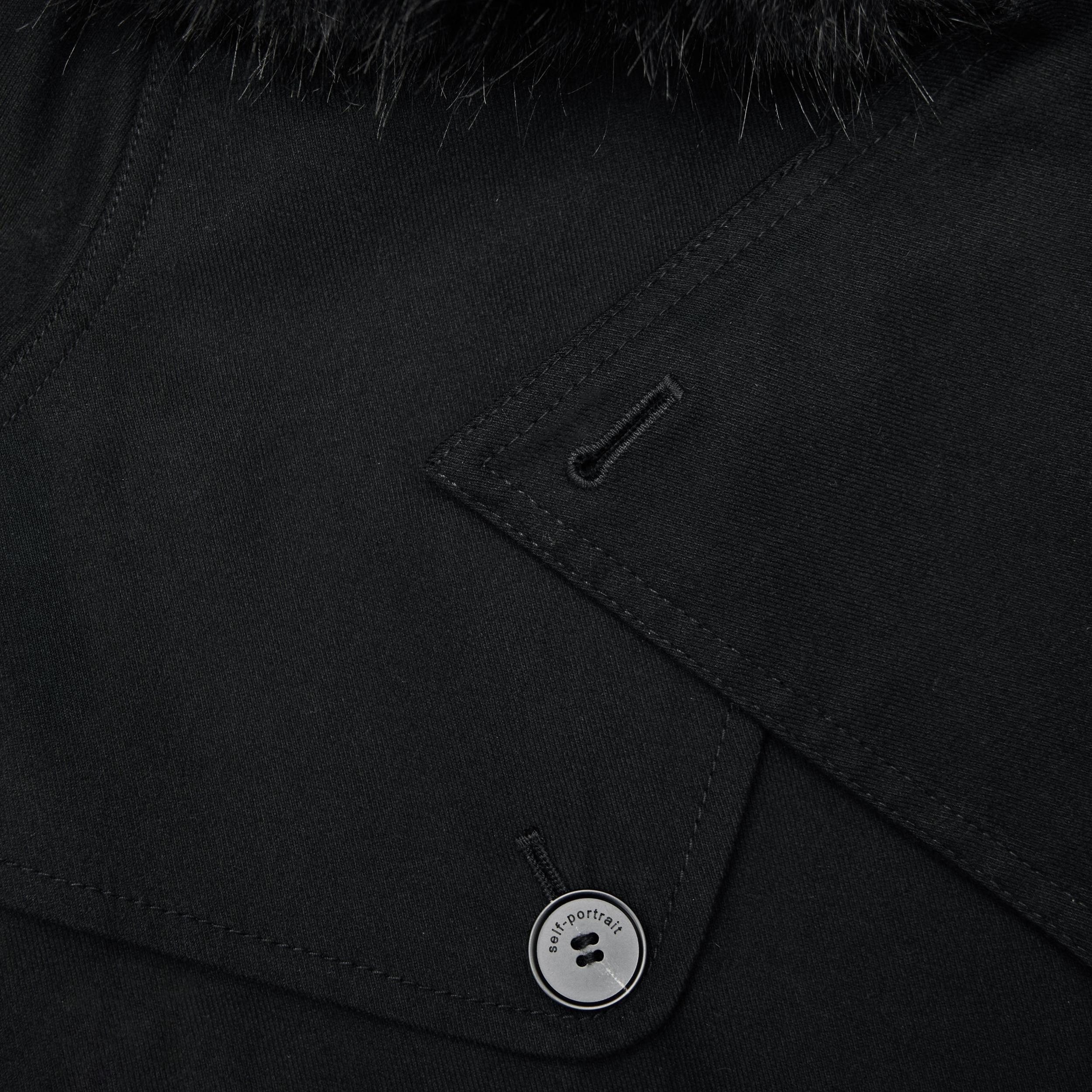 Black Twill Fur Collar Trench Coat Product Image