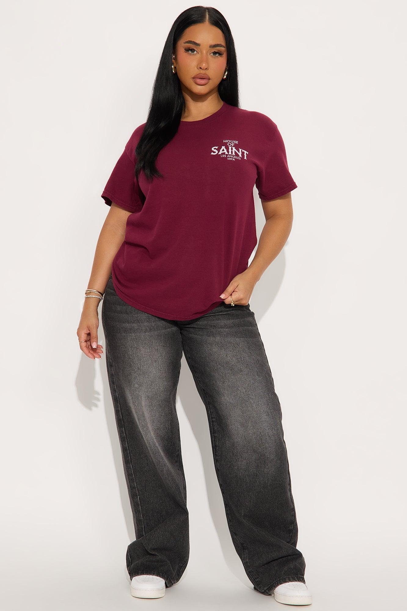 Cross Saint Front And Back Vintage Wash Tee - Burgundy Female Product Image