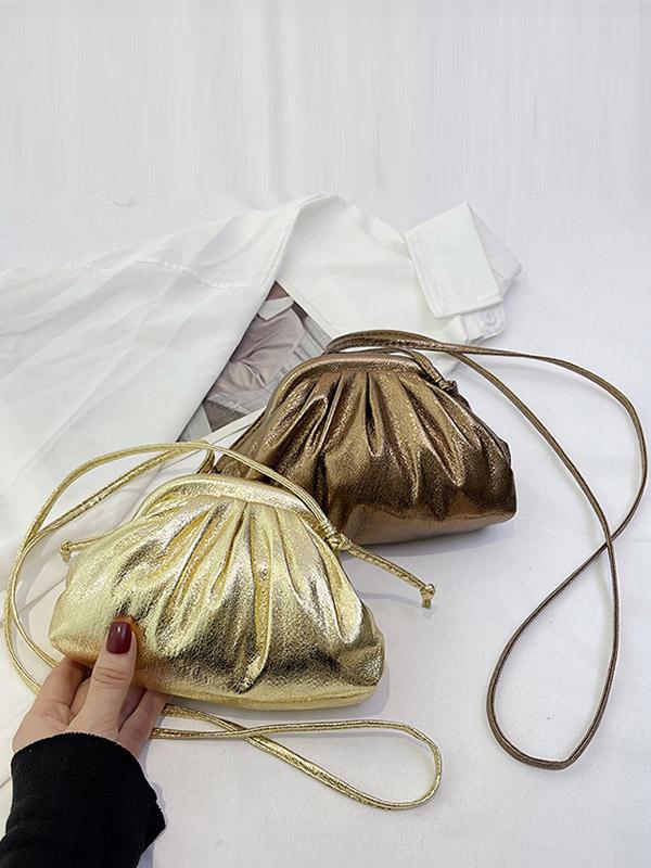 Pleated Shiny Solid Color Bags Crossbody Bags Handbags Product Image