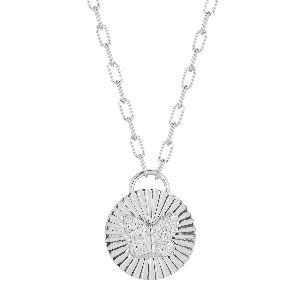 Sunkissed Sterling 14k Gold Over Silver Cubic Zirconia Butterfly Pendant Necklace, Womens Silver Tone Product Image