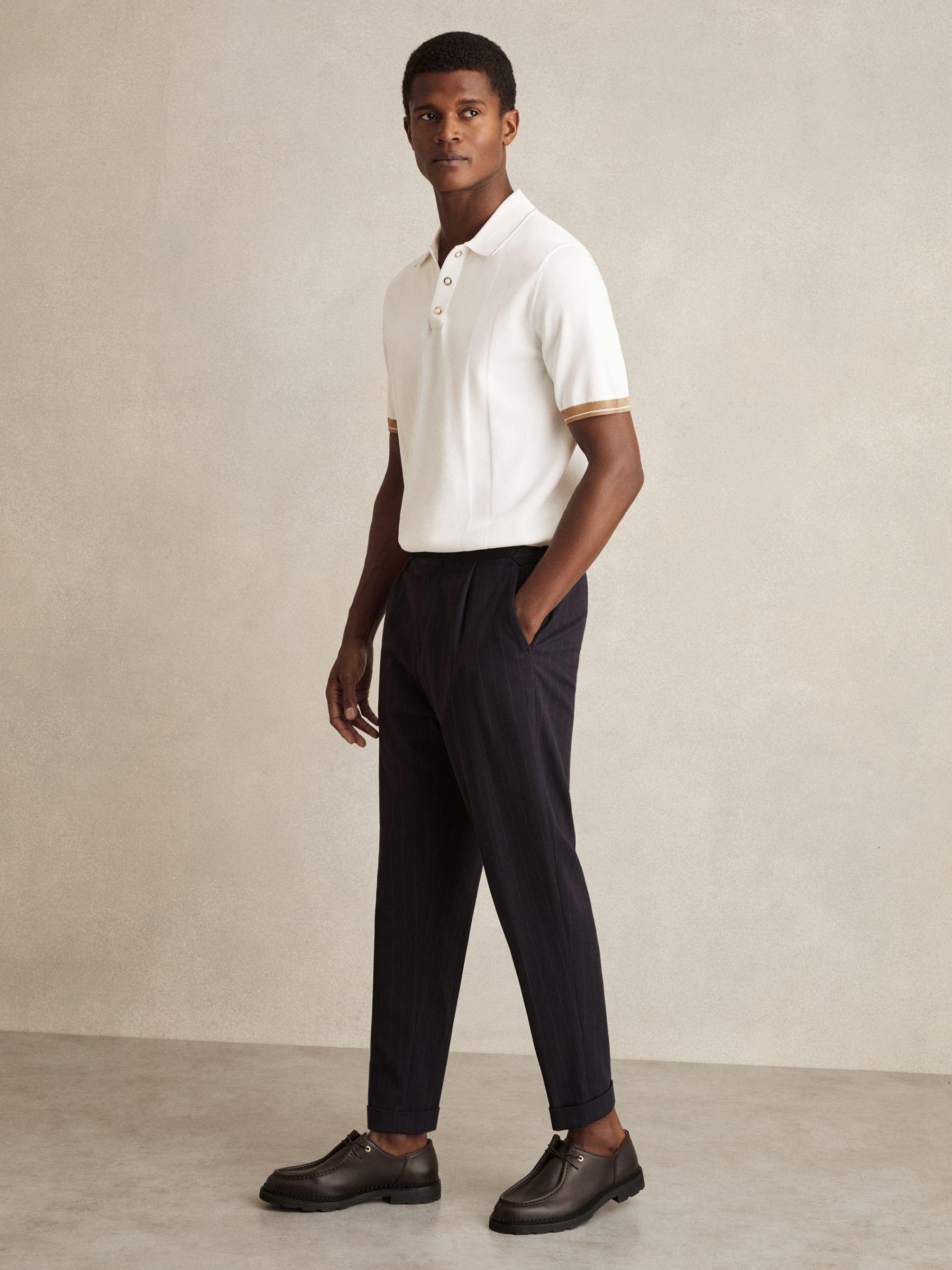 Tipped Knit Polo Shirt in White/Camel Product Image