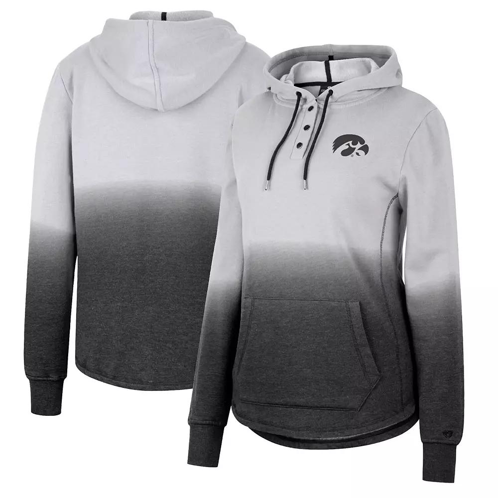 Women's Colosseum Gray/Black Iowa Hawkeyes Aurelia Dip-Dye Quarter-Snap Pullover Hoodie,  Product Image