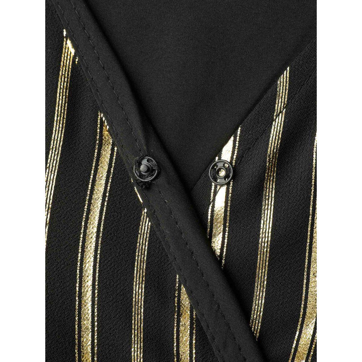 Plus Size Shimmery Adjustable Gold Stamped Maxi Dress Black Women Party&Cocktail Asymmetrical Neck Sleeveless Curvy BloomChic 26/4X Product Image