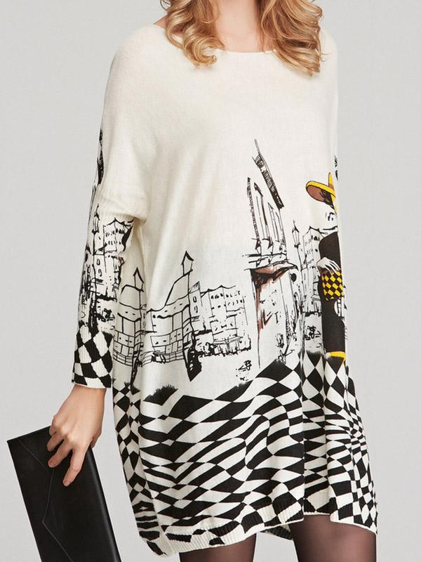 Vintage Loose Printed Split-Joint Sweater Product Image