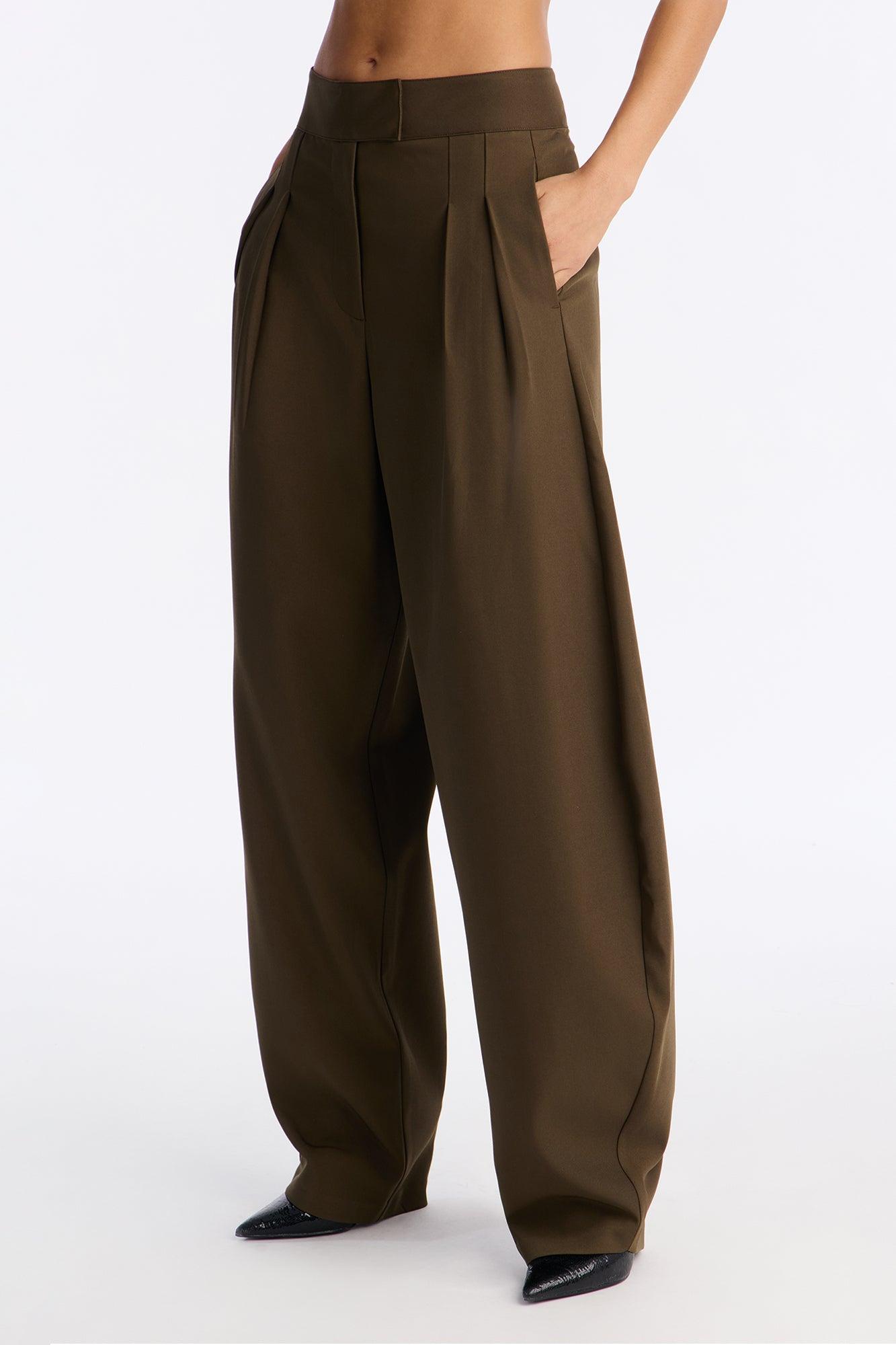 Long Lasting High Waisted Barrel Leg Trouser Pant 32″ - Olive Female Product Image