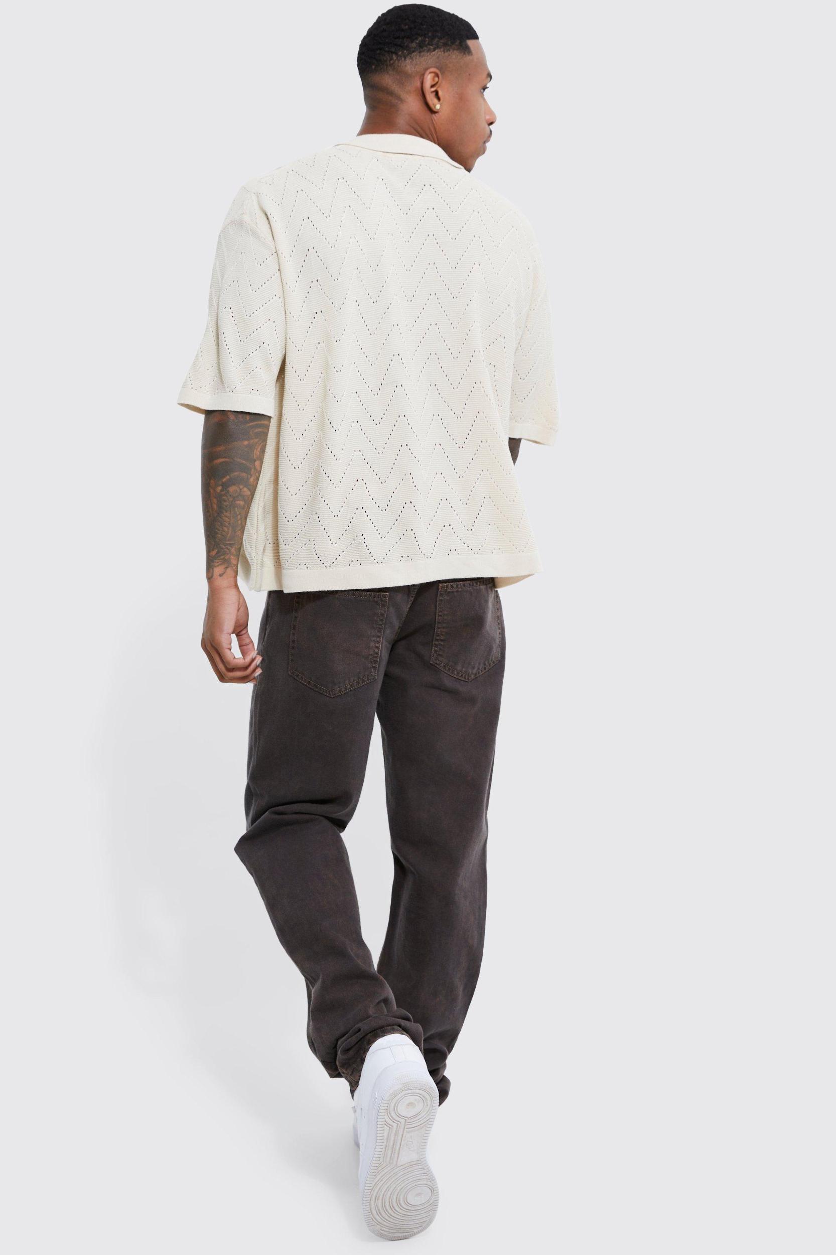 Short Sleeve Boxy Open Stitch Knitted Shirt | boohooMAN USA Product Image