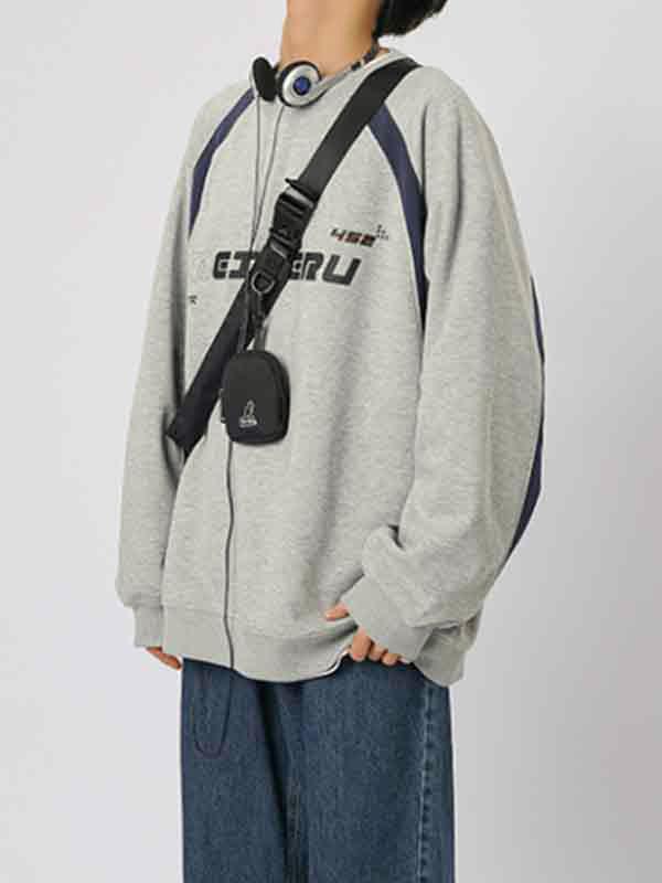 Men's Vintage Print Patchwork Design Long Sleeve Tee Product Image