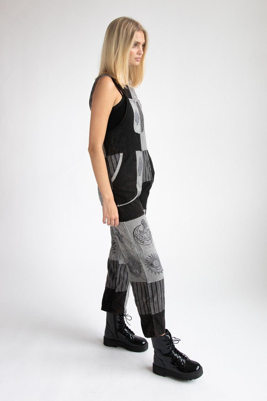 Black Patchwork Overalls Product Image