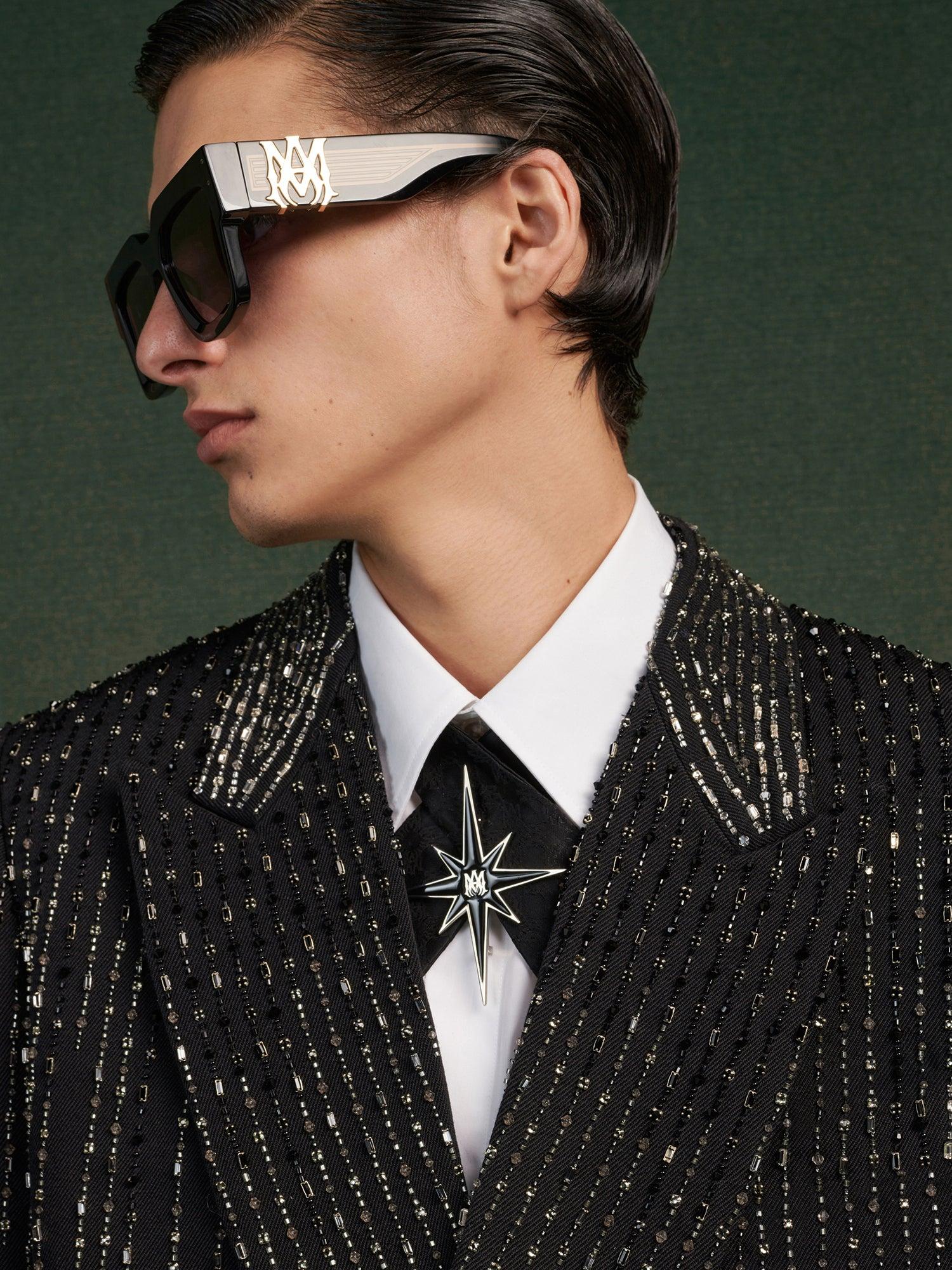 CRYSTAL STRIPE DOUBLE-BREASTED BLAZER - Black Male Product Image