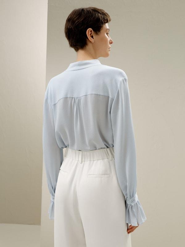 LILYSILK Womens Silk Shirt Long Sleeve Blue 100% Grade 6A Silk Lightweight Ribbon Tops XXS Product Image