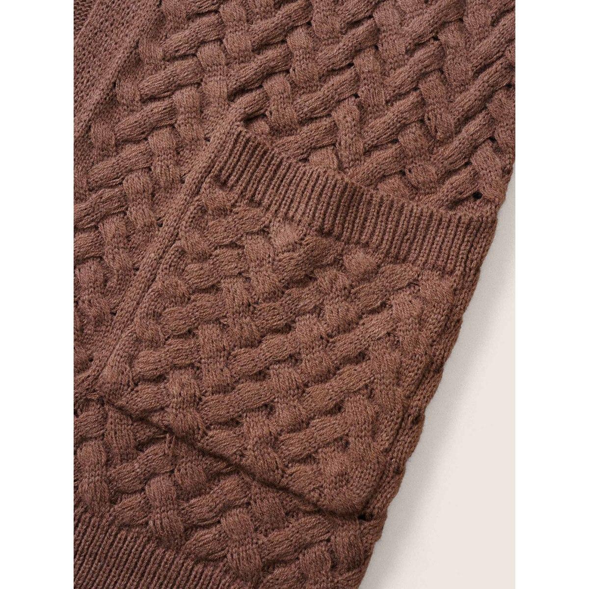 Plus Size Solid Open Front Pocket Crochet Cardigan Burgundy Women Casual Loose Long Sleeve Dailywear Cardigans BloomChic 26/4X Product Image