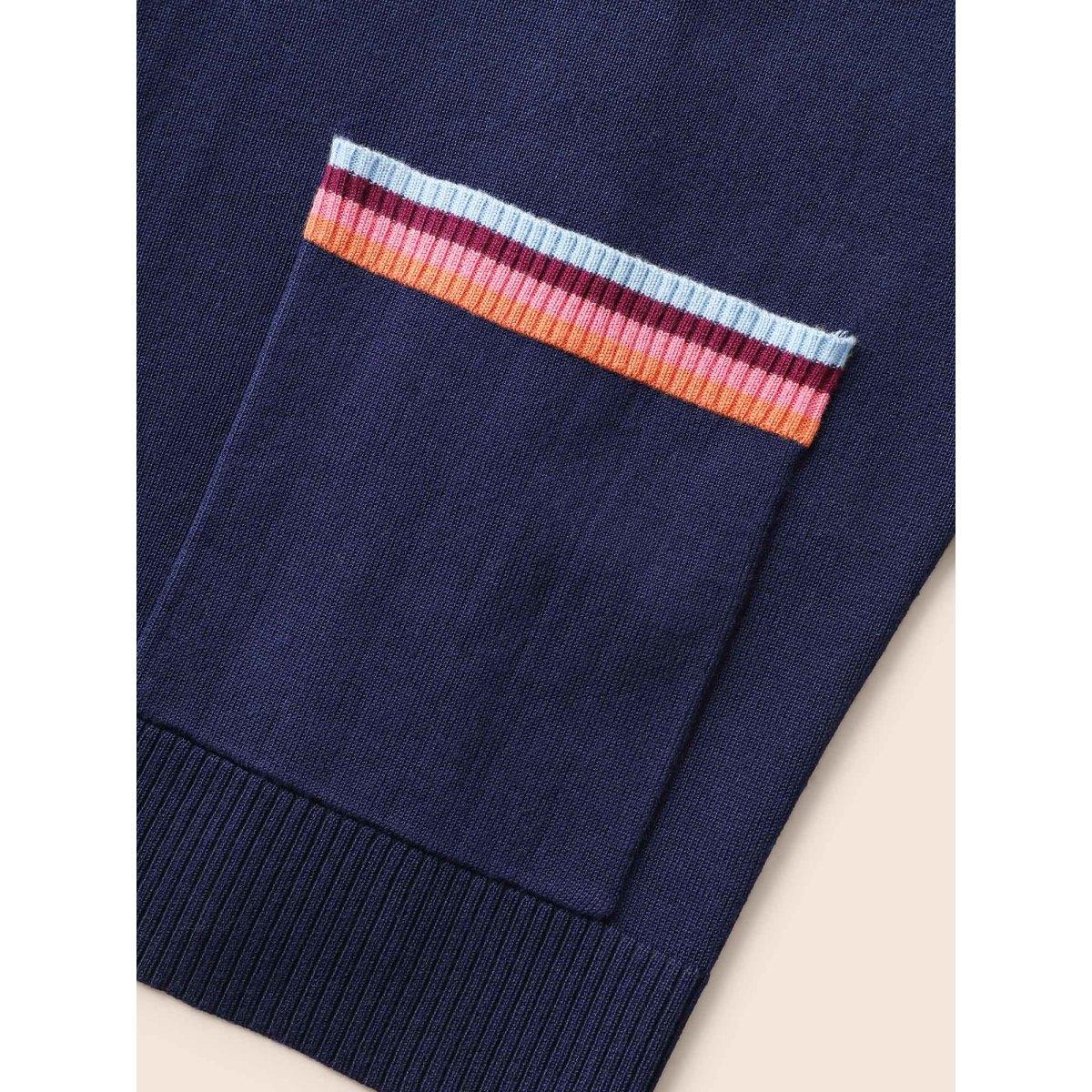 Plus Size Contrast Striped Trim Patch Pocket Cardigan Indigo Women Casual Loose Long Sleeve Everyday Cardigans BloomChic 10/M Product Image