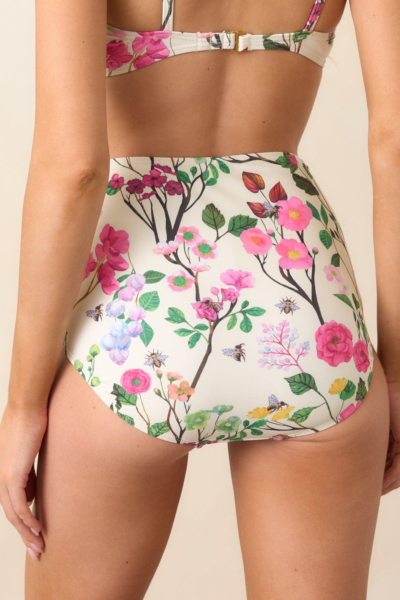 Sunny Skies Ahead Ivory Cherry Blossom High Rise Bikini Bottoms Product Image