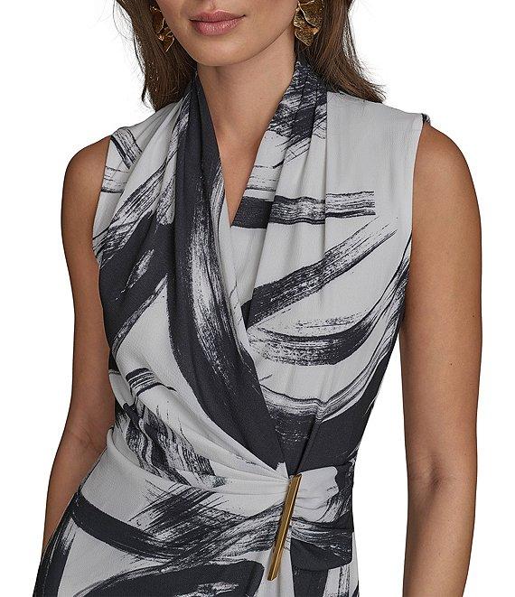 Donna Karan Crepe V-Neck Sleeveless Faux Wrap Midi Dress Product Image