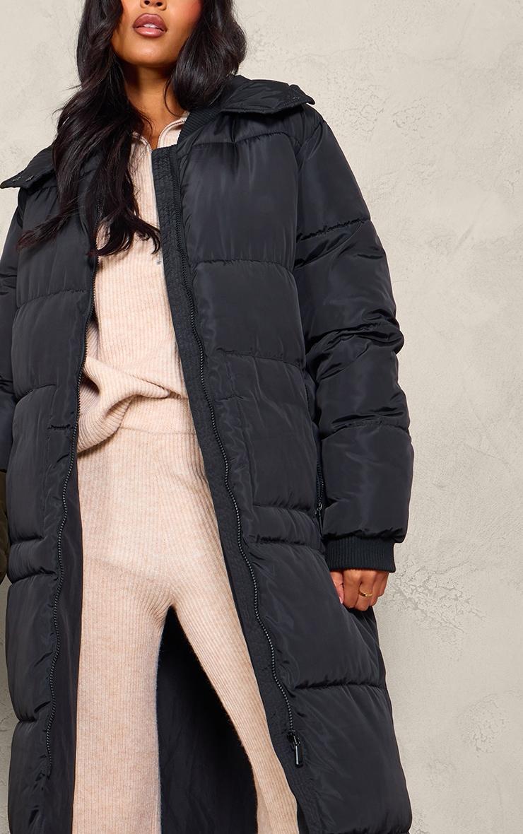 Tall Black Maxi Longline Hooded Puffer Coat Product Image