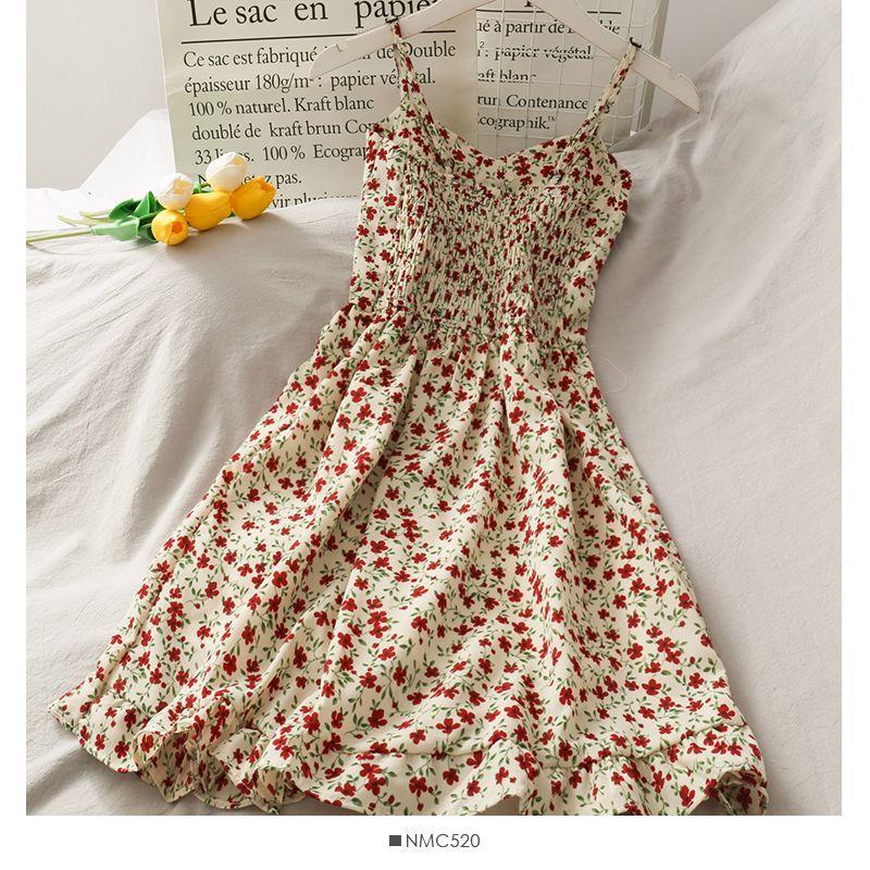 Spaghetti Strap Floral Print Ruffled Hem Mini A-Line Dress Product Image