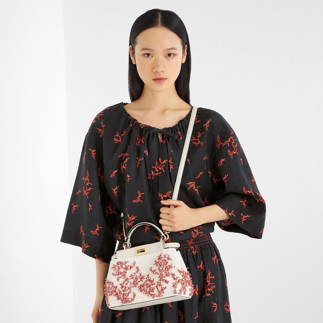 Peekaboo MiniSea Garden Coral red and camellia embroidered bag Product Image