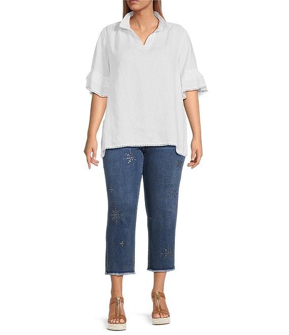 John Mark Plus Size 5-Pocket Heat Set Detail Frayed Hem Cropped Jeans Product Image