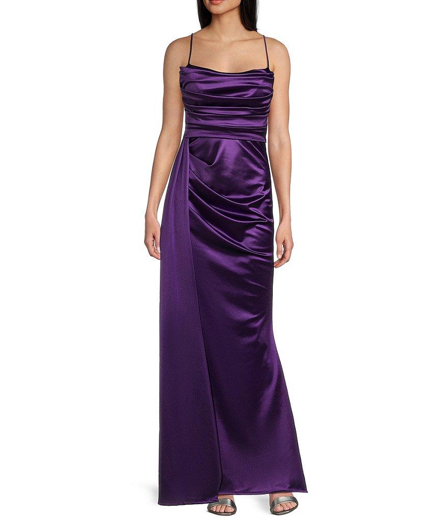 B. Darlin Satin Sweetheart Neckline Side Drape Long Dress Product Image