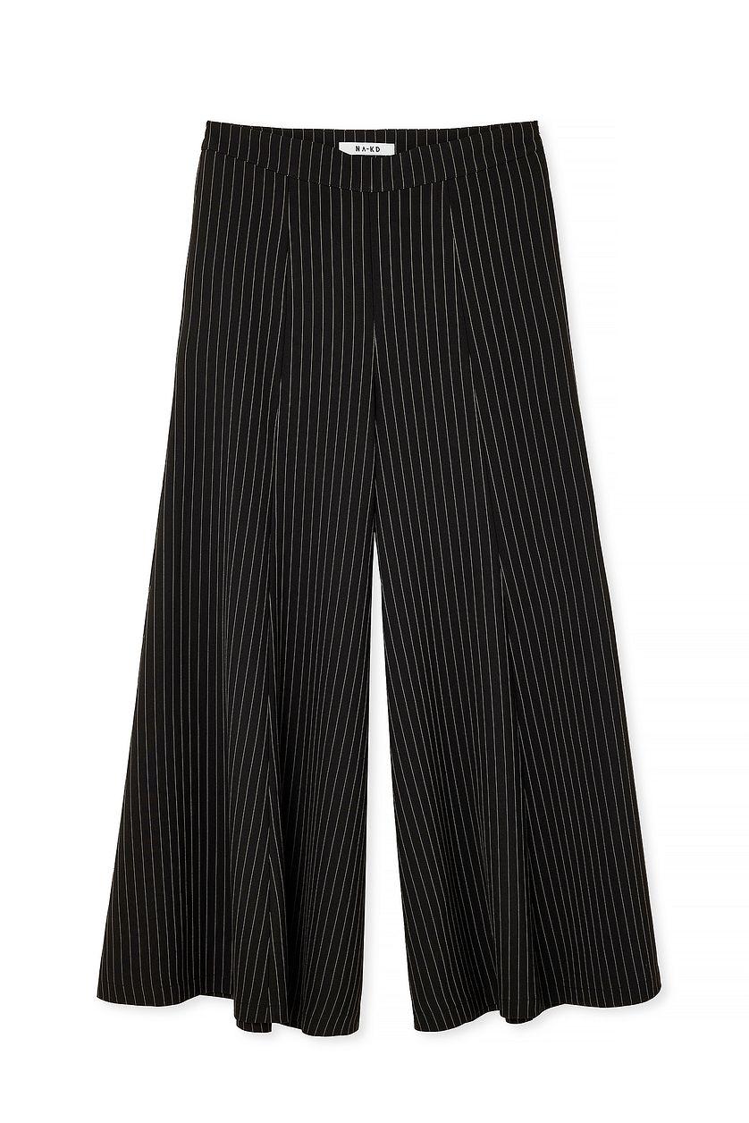 Pinstriped Wide Mid Waist Trousers Product Image