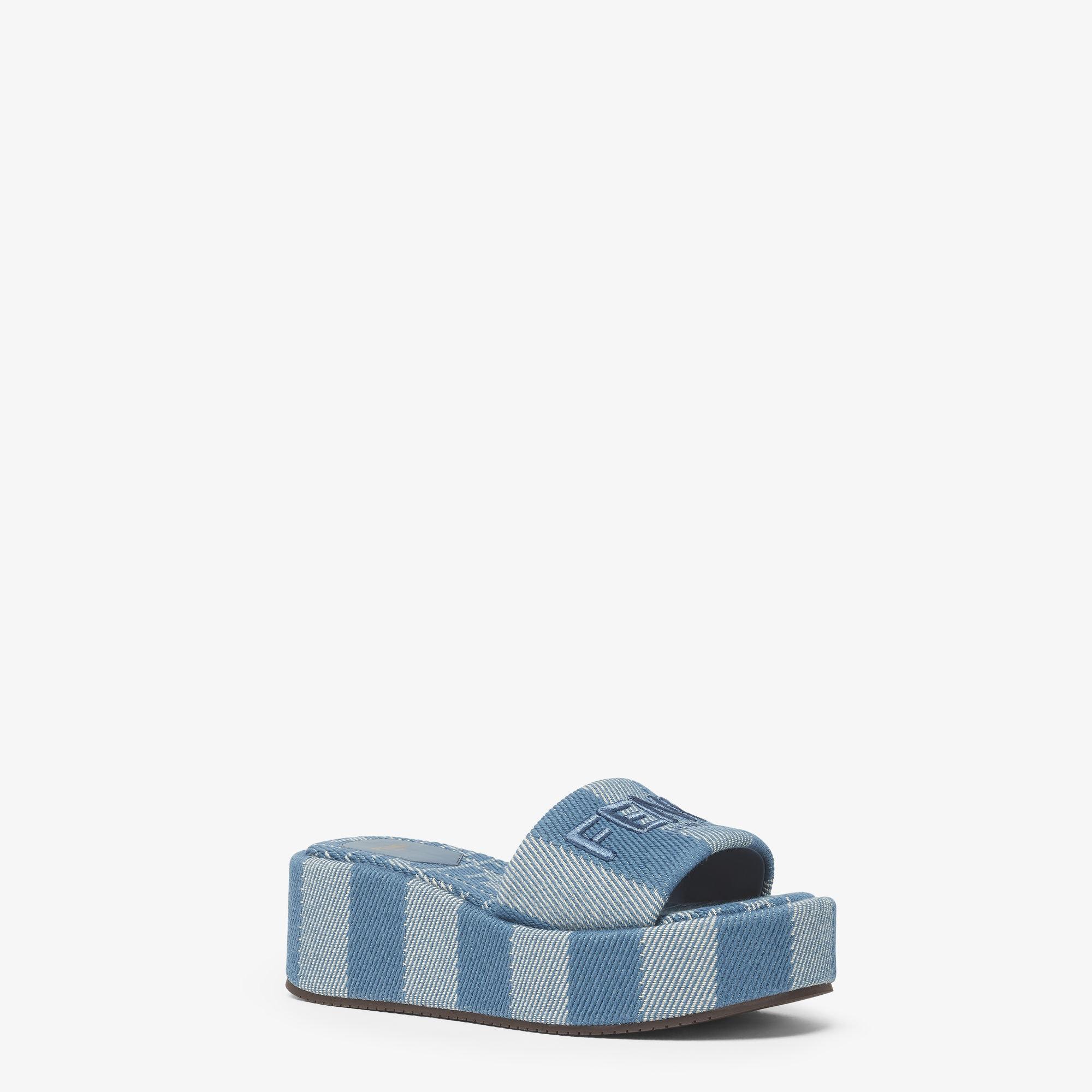 Fendi SunshineLight blue denim-effect jacquard flatform slides Product Image