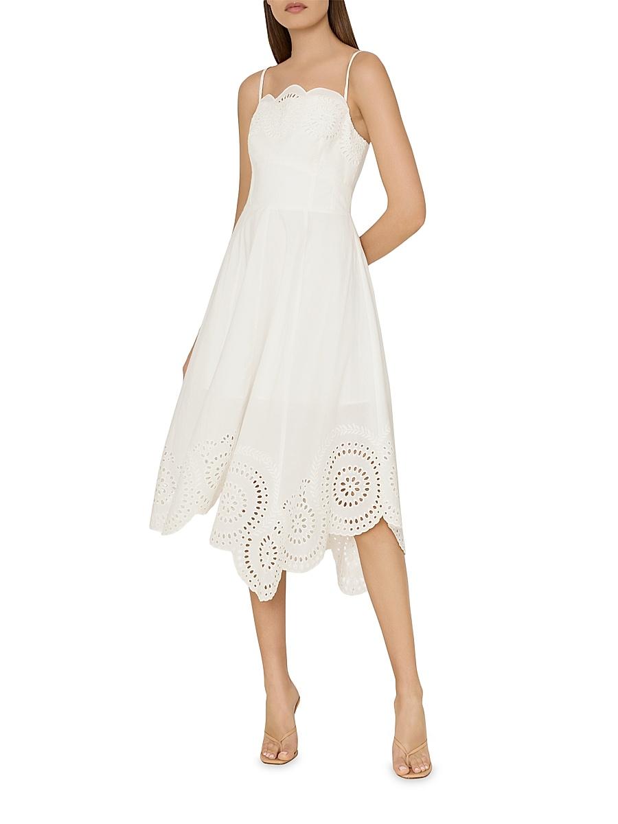 Womens Camilla Cotton Embroidered Scallop Midi-Dress Product Image