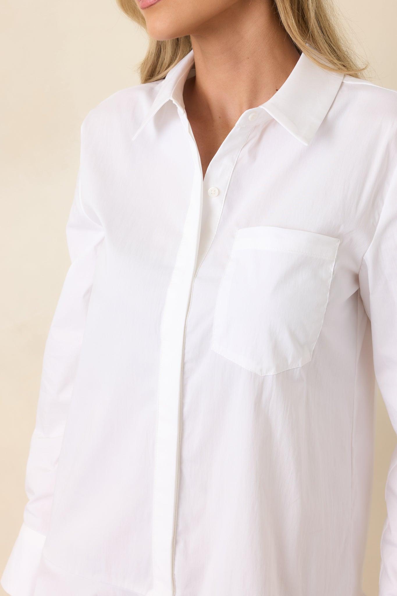 Clean Slate White Cotton Blend Shirt-Style Mini Dress Product Image