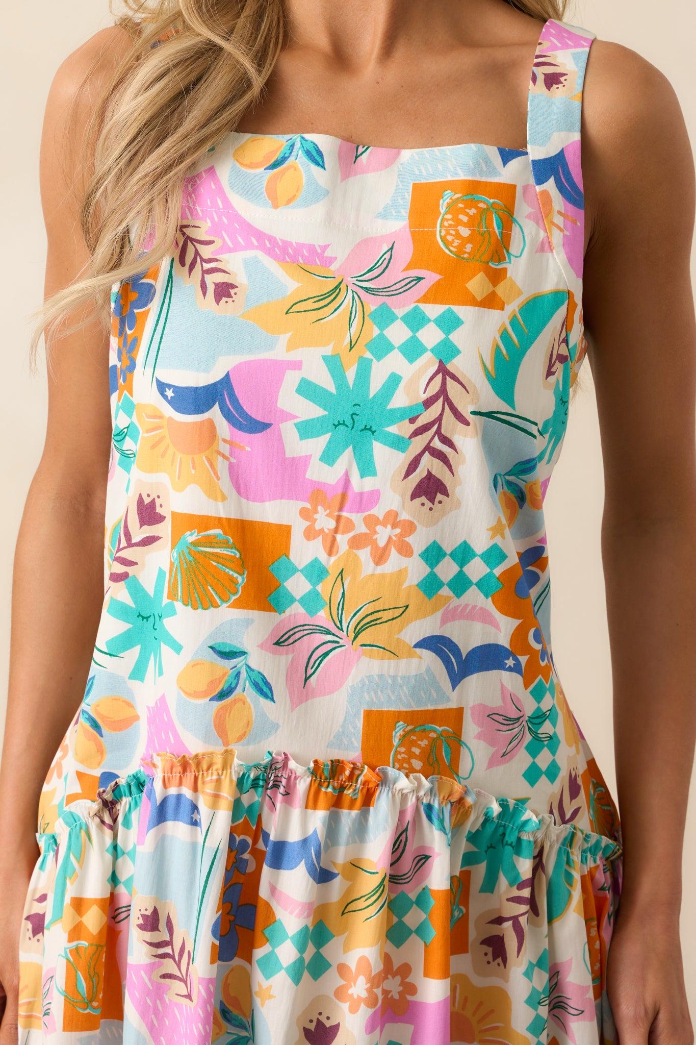 Roll With It Pink Tropical Print Cotton Drop Waist Mini Dress Product Image