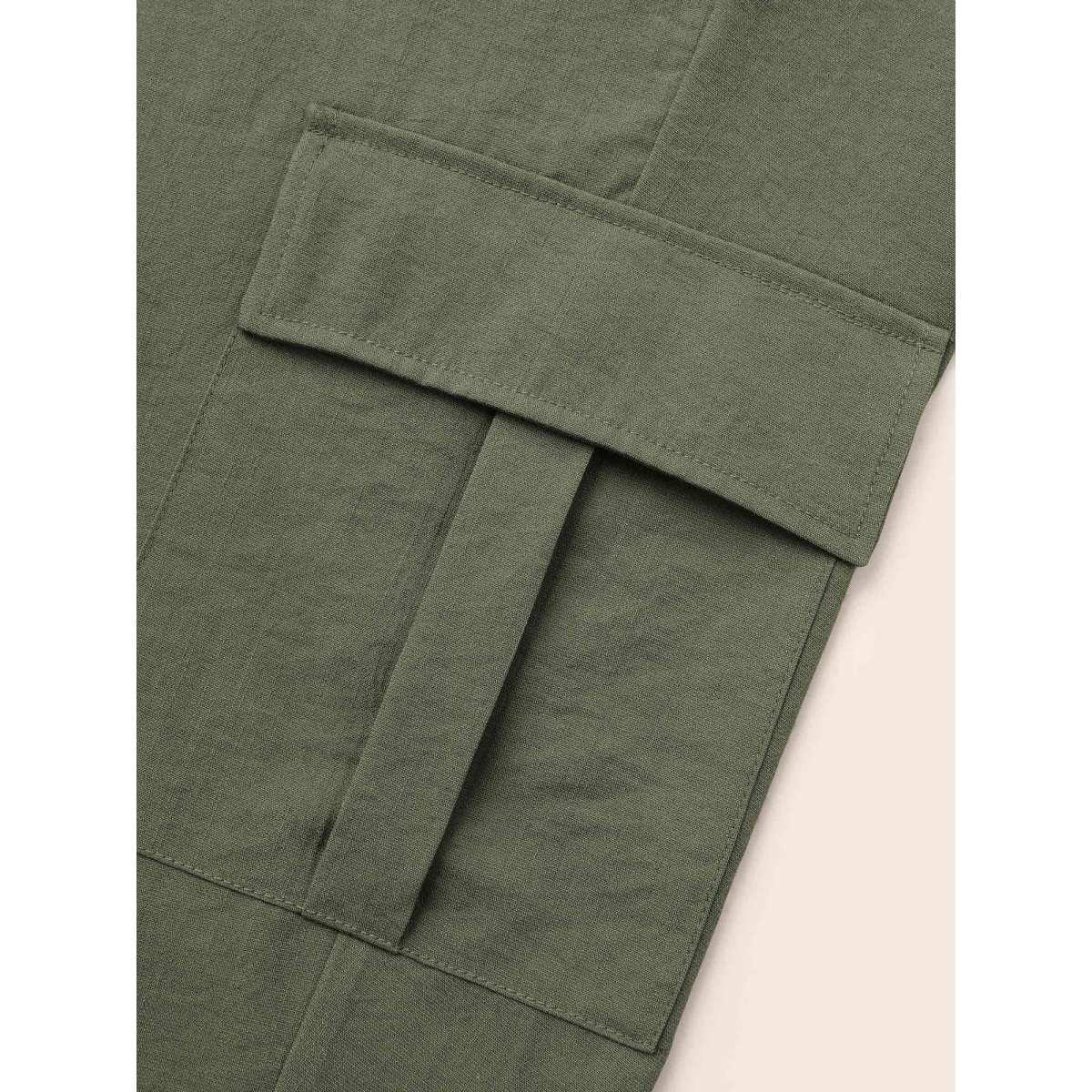 Plus Size Mid Rise Patched Pocket Drawstring Pants Women ArmyGreen Casual Mid Rise Everyday Pants BloomChic 12/L Product Image