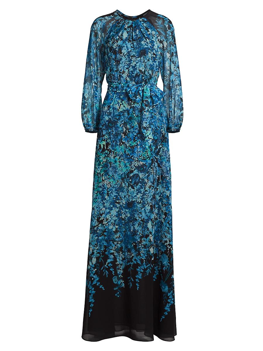 Womens Chiffon Floral Tie-Waist Gown Product Image