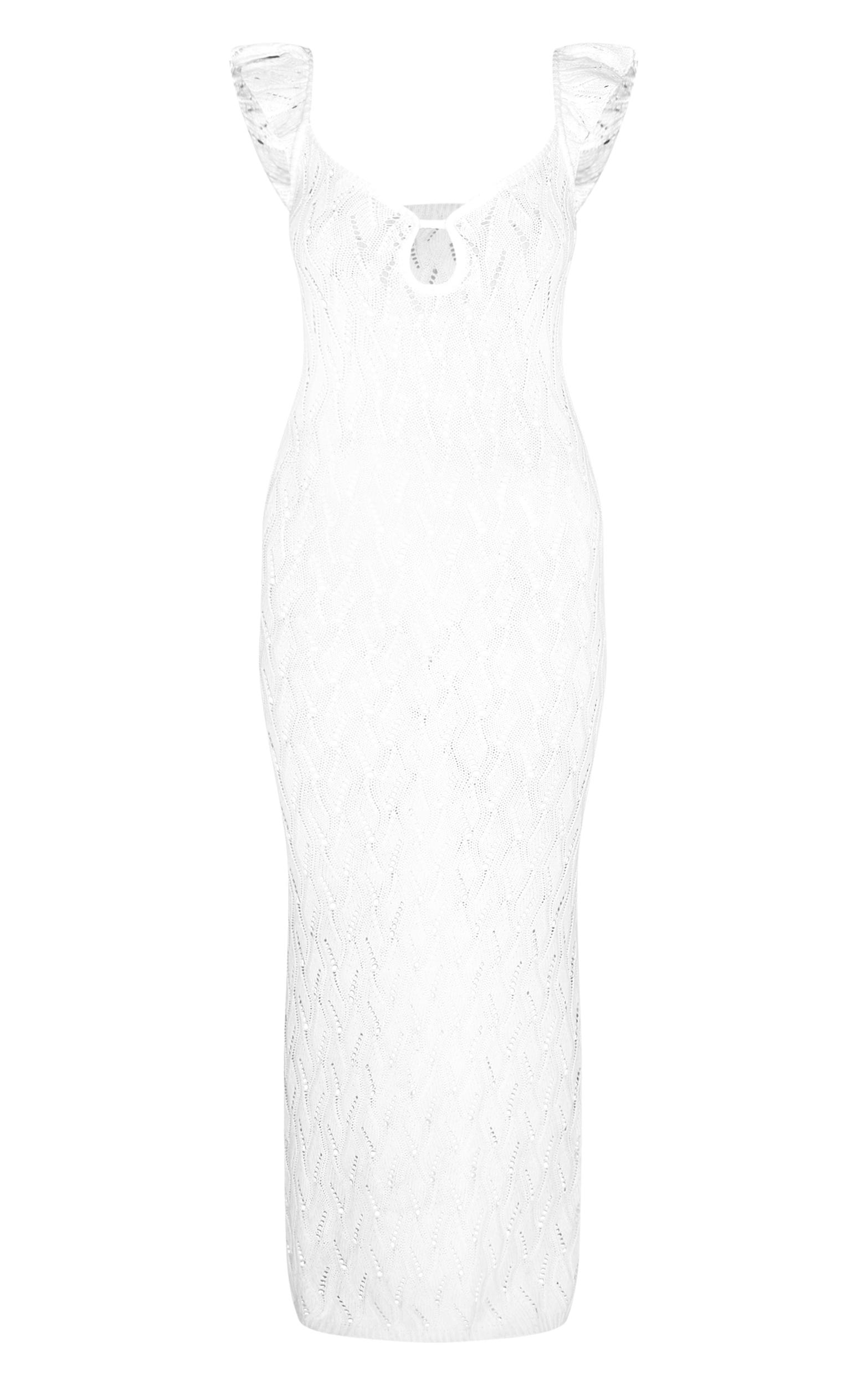 Cream Crochet Knit Frill Sleeve Maxi Dress Product Image