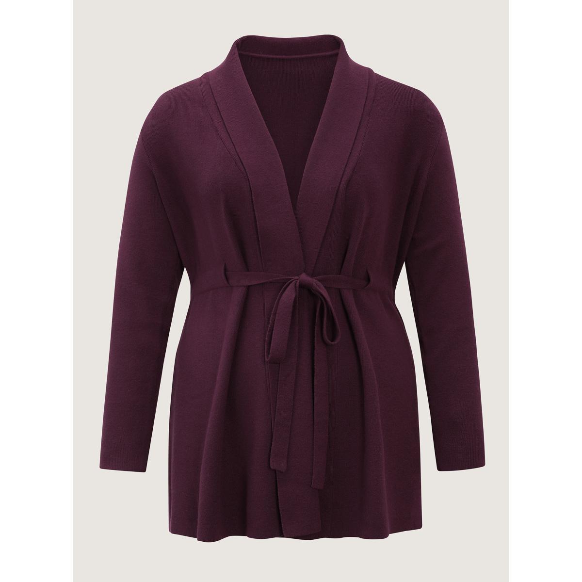 Plus Size Supersoft Shawl Collar Belted Knit Cardigan Plum Women Timeless Loose Long Sleeve Elegant Cardigans BloomChic 26/4X Product Image