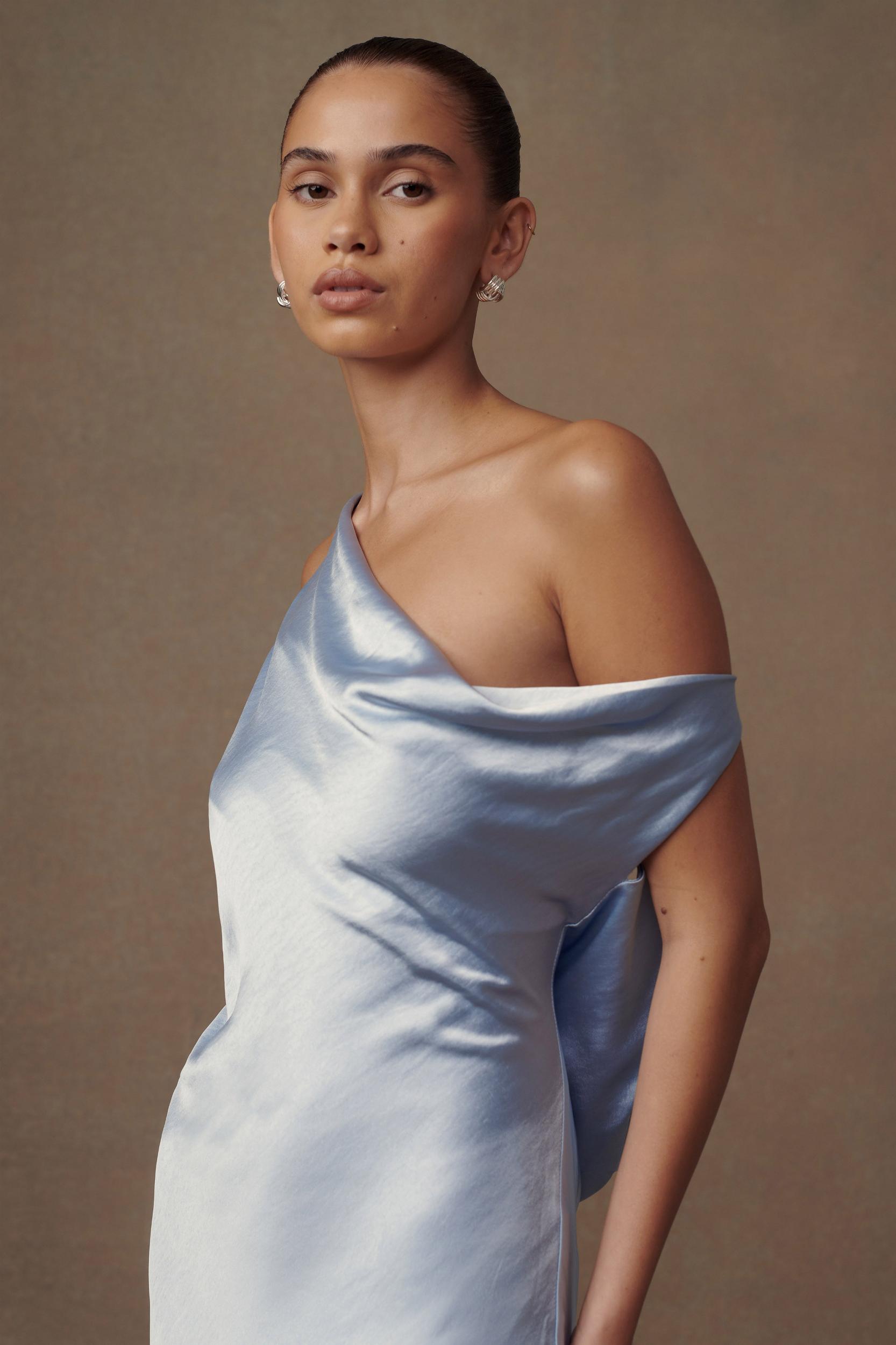 Yvette Slip Maxi Dress With Asymmetrical Hem - Cornflower Blue Product Image