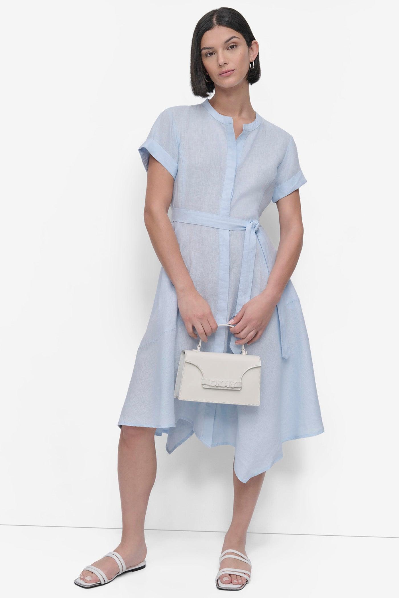 SHORT SLEEVE LINEN WRAP DRESS Product Image