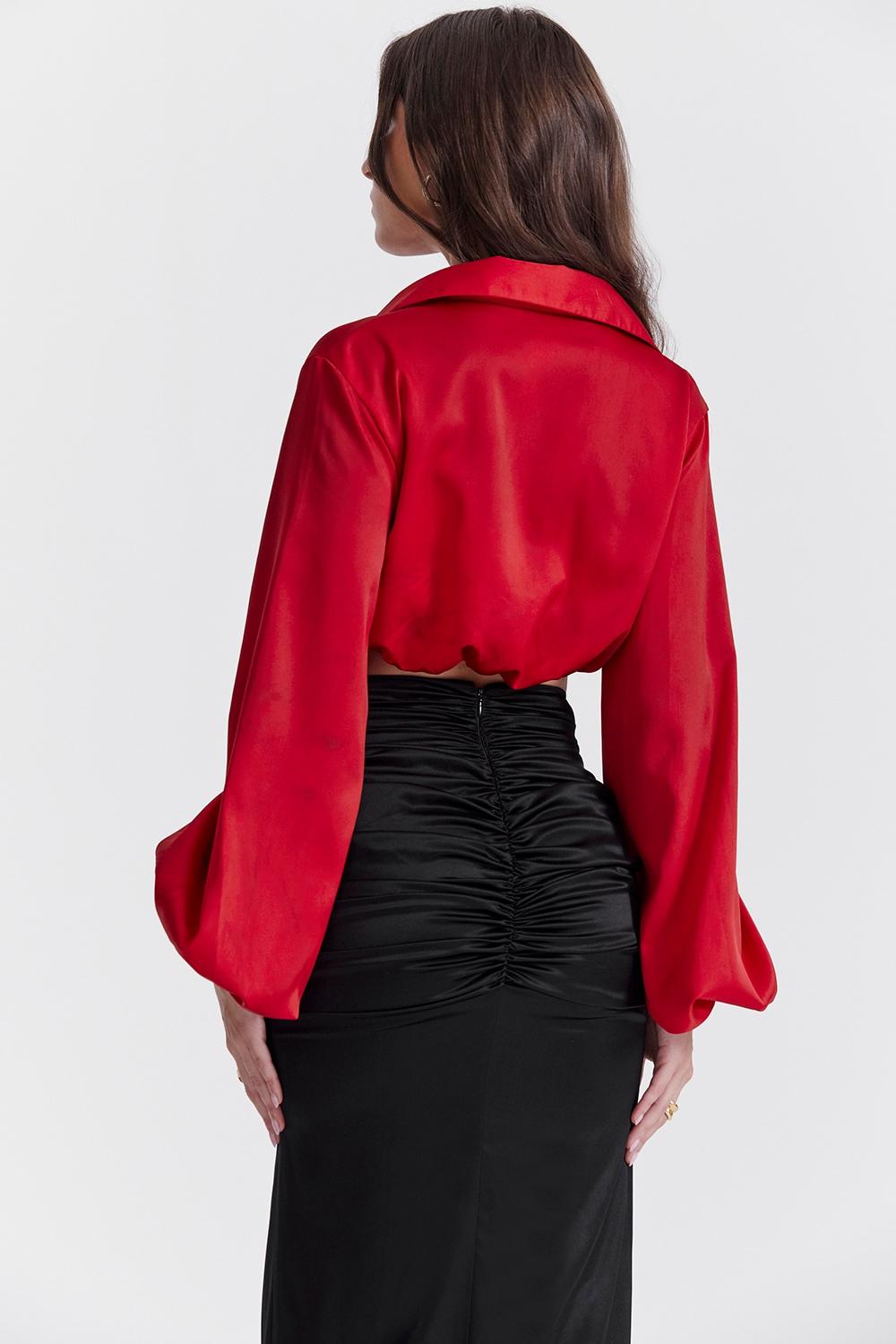 Laraine  cherry silk blouson top - sale Product Image