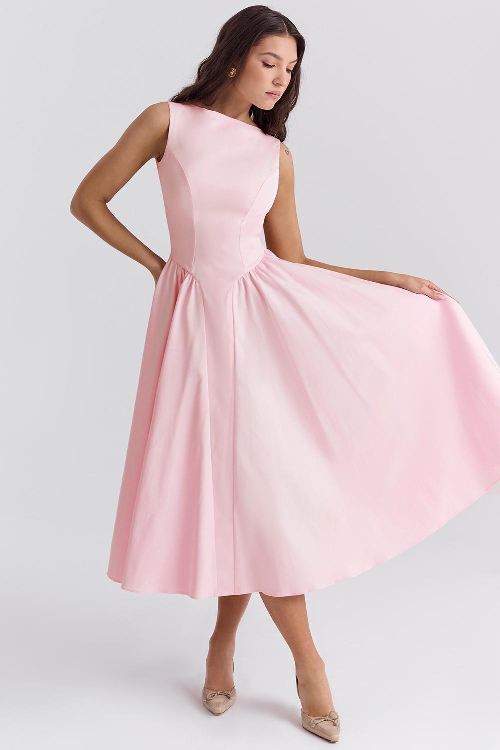 Cindy  ballerina pink twill midi sundress Product Image