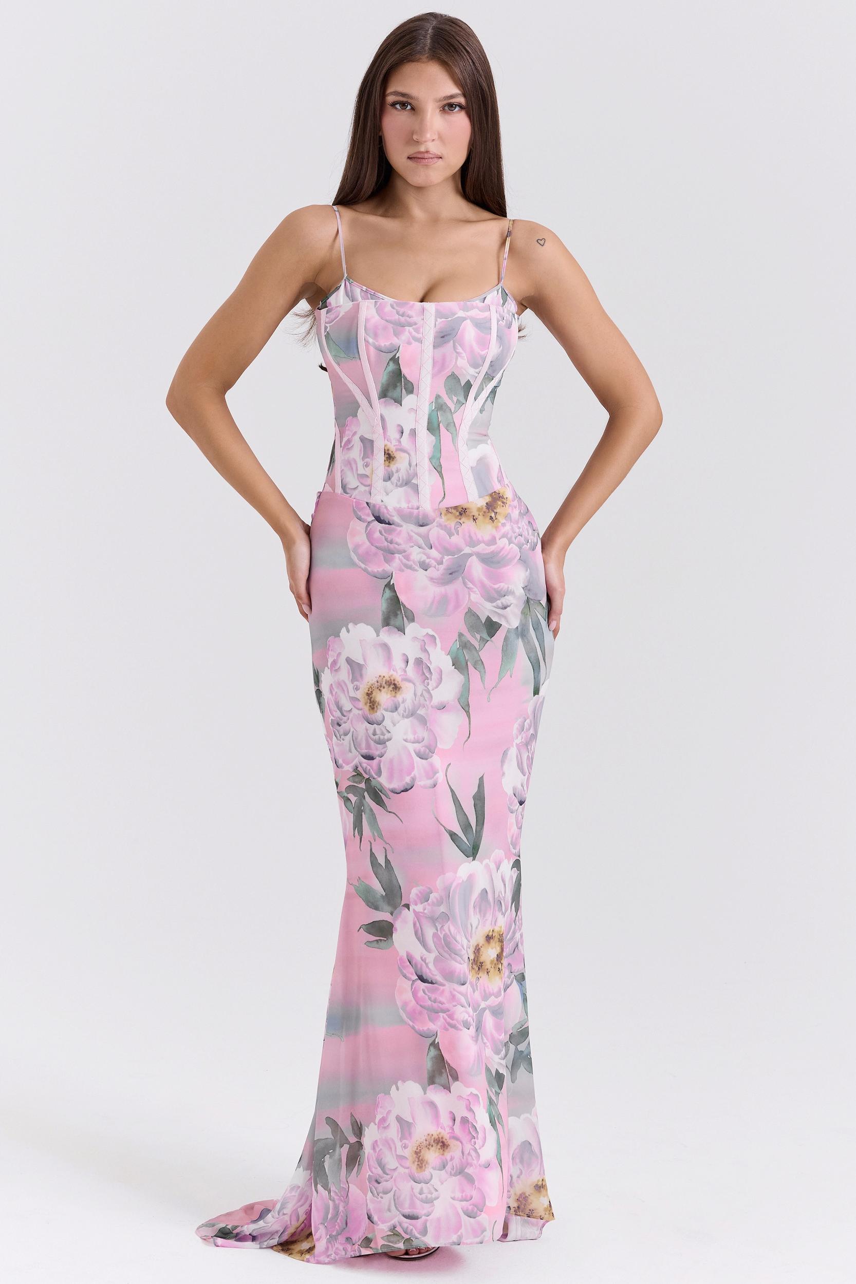 Antonina  pink floral corset maxi dress - sale Product Image