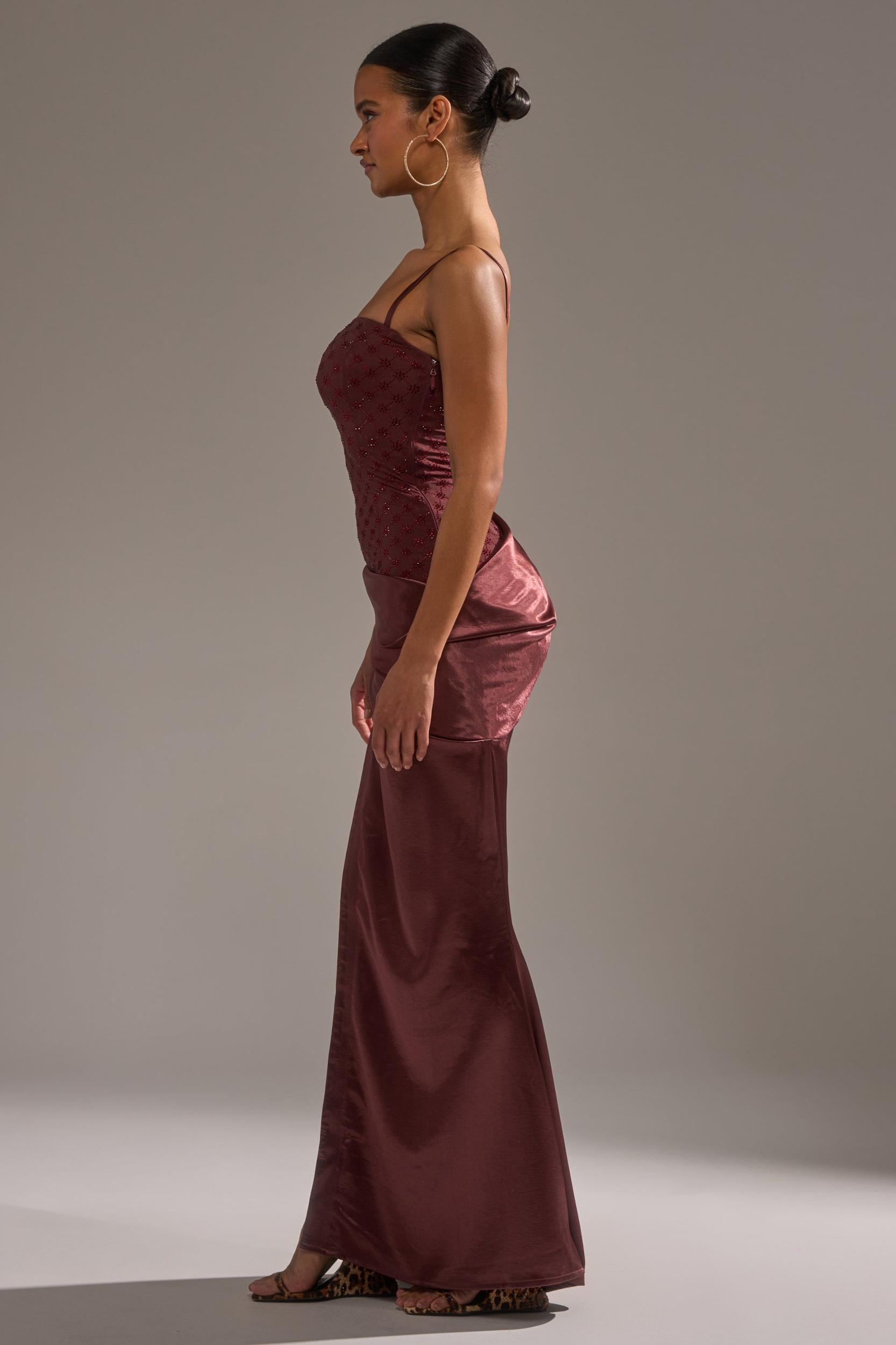 RUNAWAY SATIN MESH MAXI DRESS Product Image