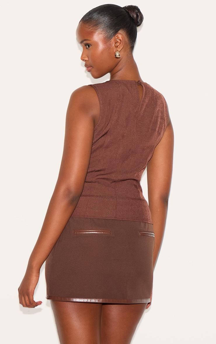 Chocolate Fitted Woven Long Top Product Image