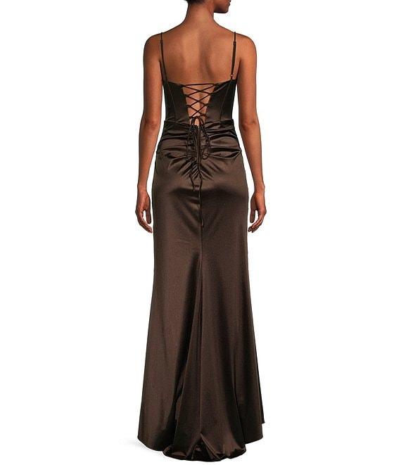 B. Darlin Spaghetti Strap V-Neck Bustier Lace Up Back Dress Product Image