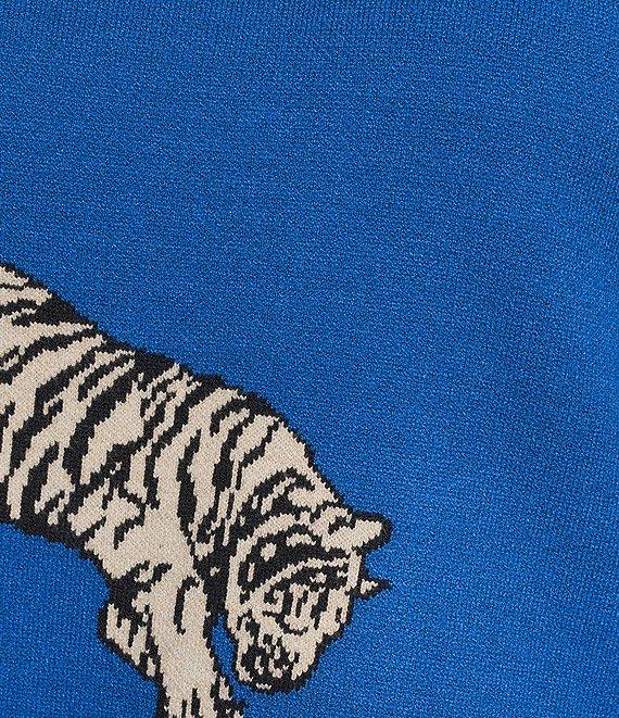 Ali Miles Plus Size Tiger Jacquard Print Mock Neck 3/4 Sleeve Popover Sweater Product Image