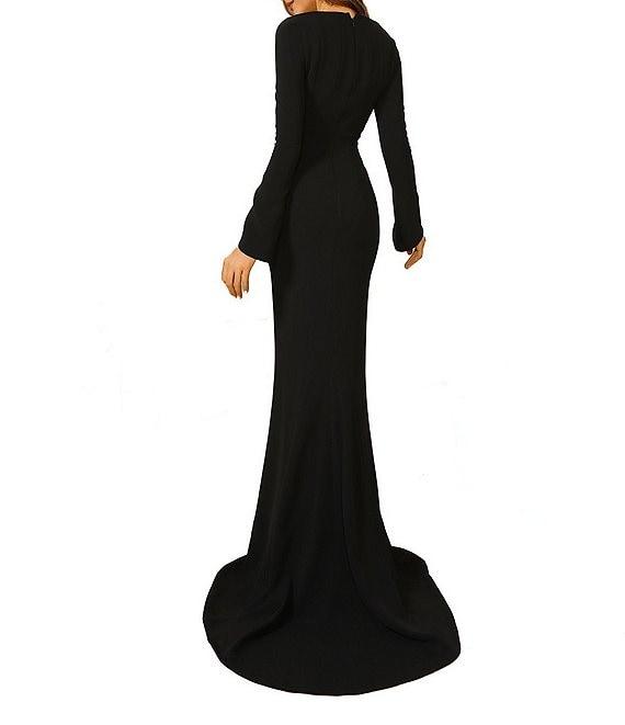 Terani Couture Scoop Neck Long Bell Sleeve Crepe Mermaid Gown Product Image