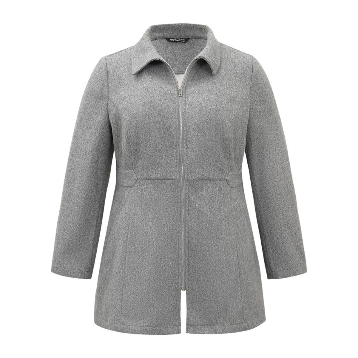 Plus Size Solid Pocket Lapel Collar Zipper Coat Women DarkGray Casual Plain Ladies Dailywear Winter Coats BloomChic 26/4X Product Image