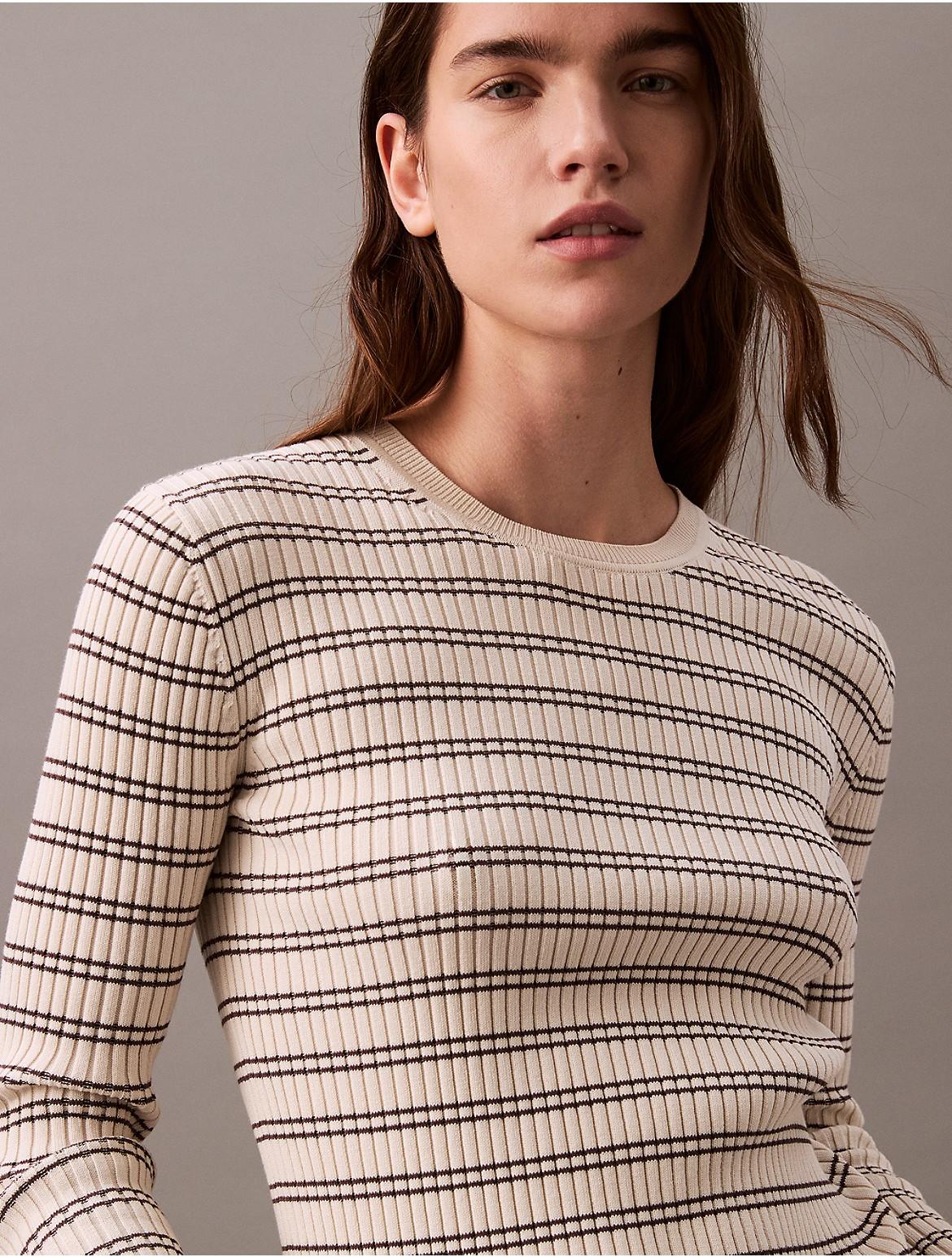 Calvin Klein Women's Smooth Cotton Rib Stripe Sweater - Multi - M Product Image