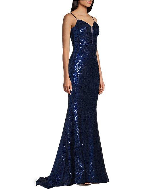 B. Darlin Sequin V-Neck Long Dress With Train Product Image